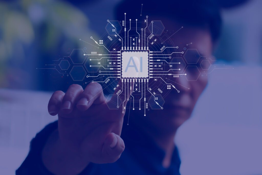 Human Touching an AI microchip